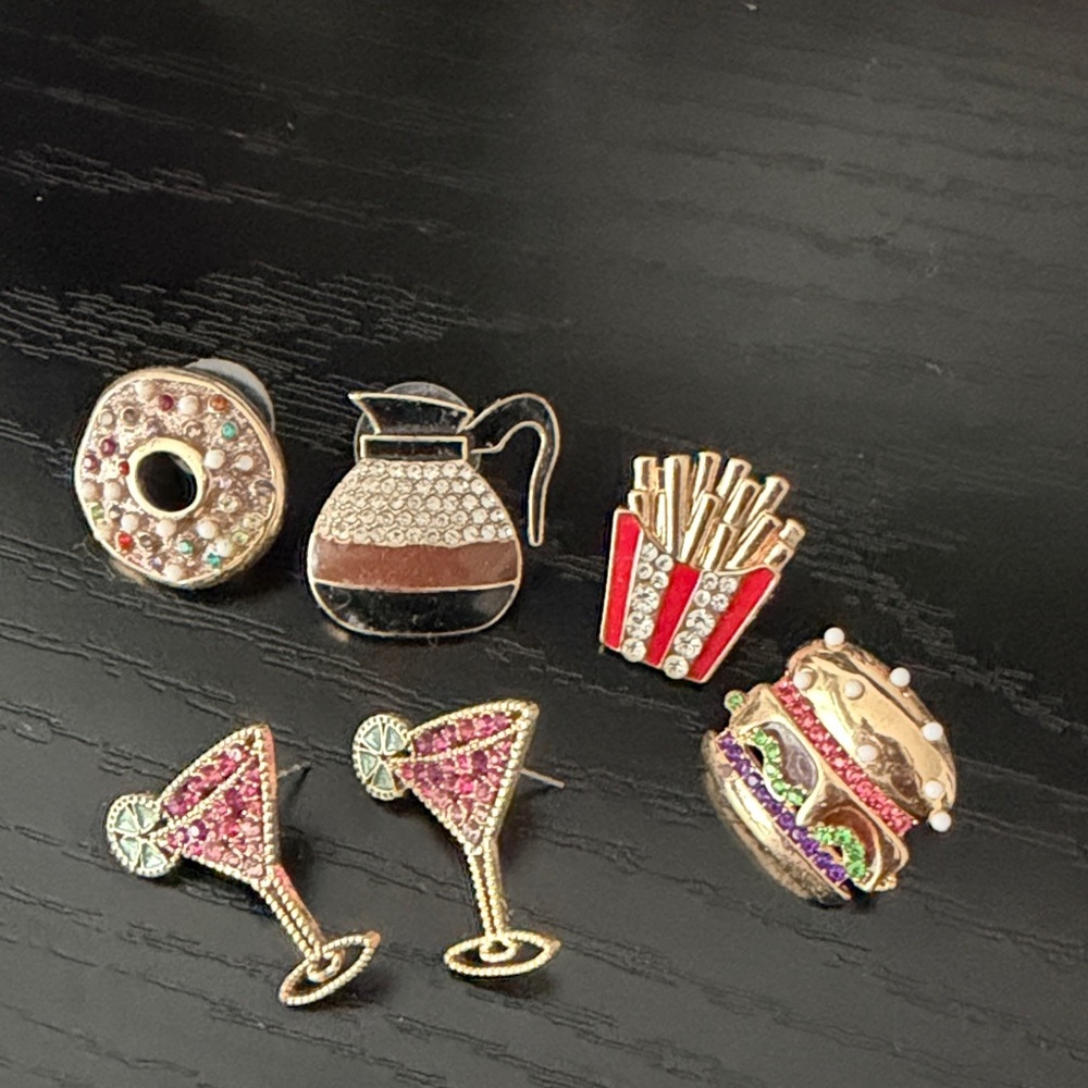 Playful Food & Drink Enamel Stud Earring Set - Gold Tone, Multicolor